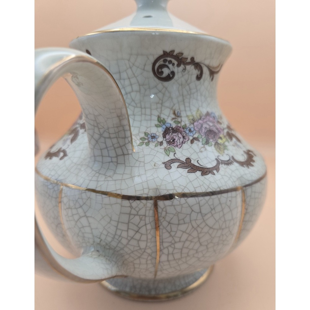 Vintage‎ Floral Teapot  Arthur Wood Pottery Gold Trim , Crackle Design